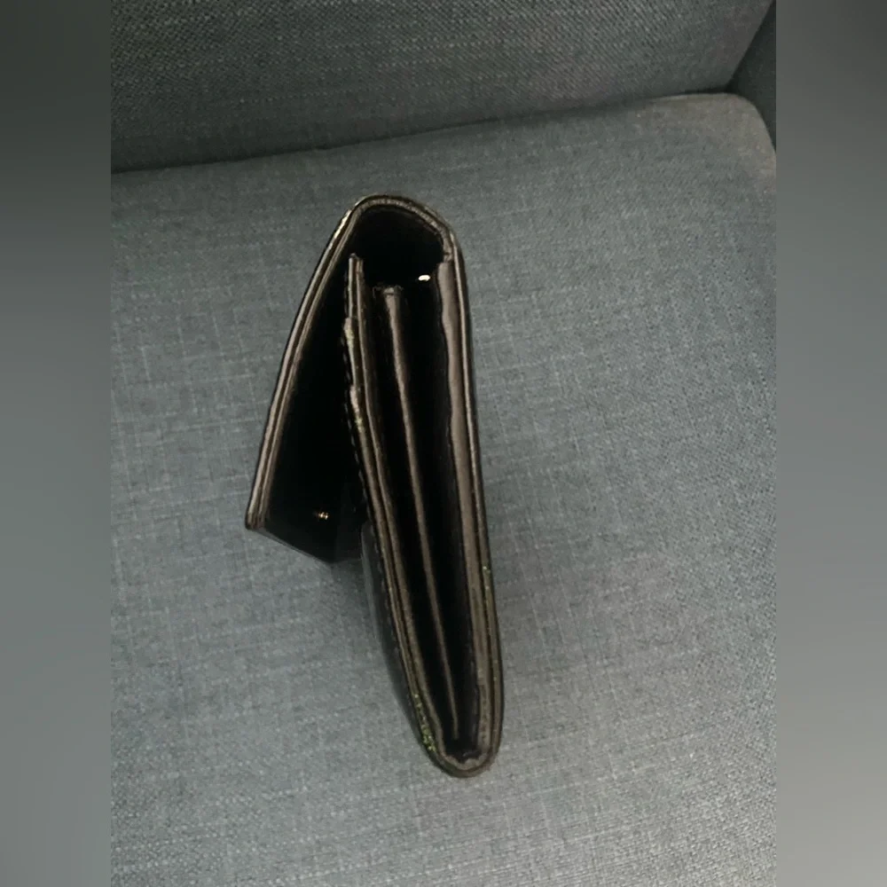 Authentic Dior Black Patent Leather Wallet Clutch with Fold-Over Design Silver